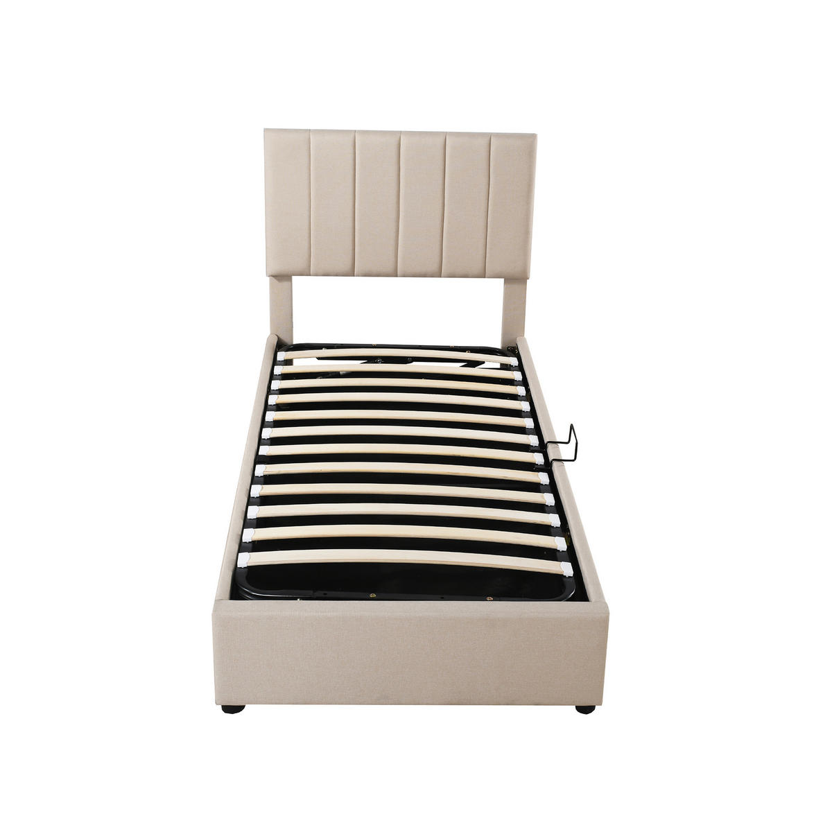 POLSTERBETT 90/200 cm beige aus Leinen mit hydraulischem Stauraum - Beige, Holzwerkstoff (90/200cm) - OKWISH