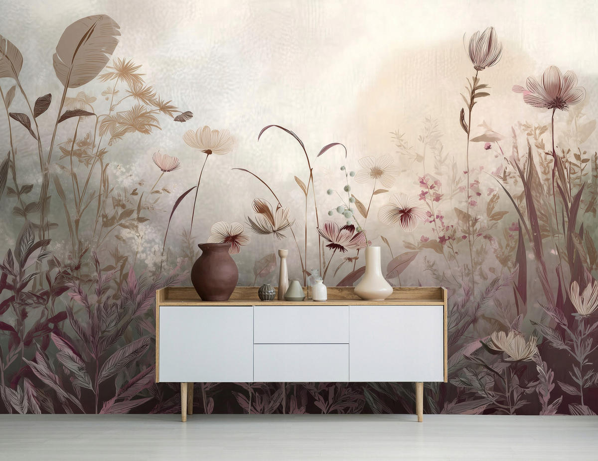 FOTOTAPETE Blumen Wiese Beige 350x250 cm - Multicolor, Papier (350/250cm) - Wallarena