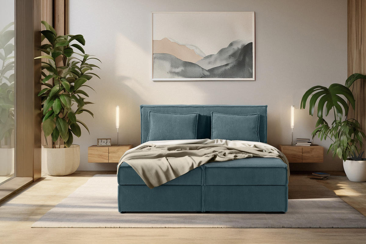 BOXSPRINGBETT ROTI mit Stauraum, blau - Blau/Schwarz, Holz/Holzwerkstoff (140/200cm) - KONSIMO®