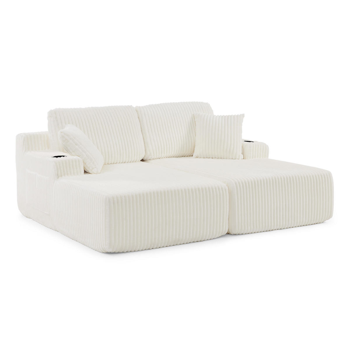 SCHLAFSOFA 186/154/78 cm Beige Cord mit seitlicher Magazintasche und Getränkehalter - Beige, Textil (186/78/154cm) - Oxeza