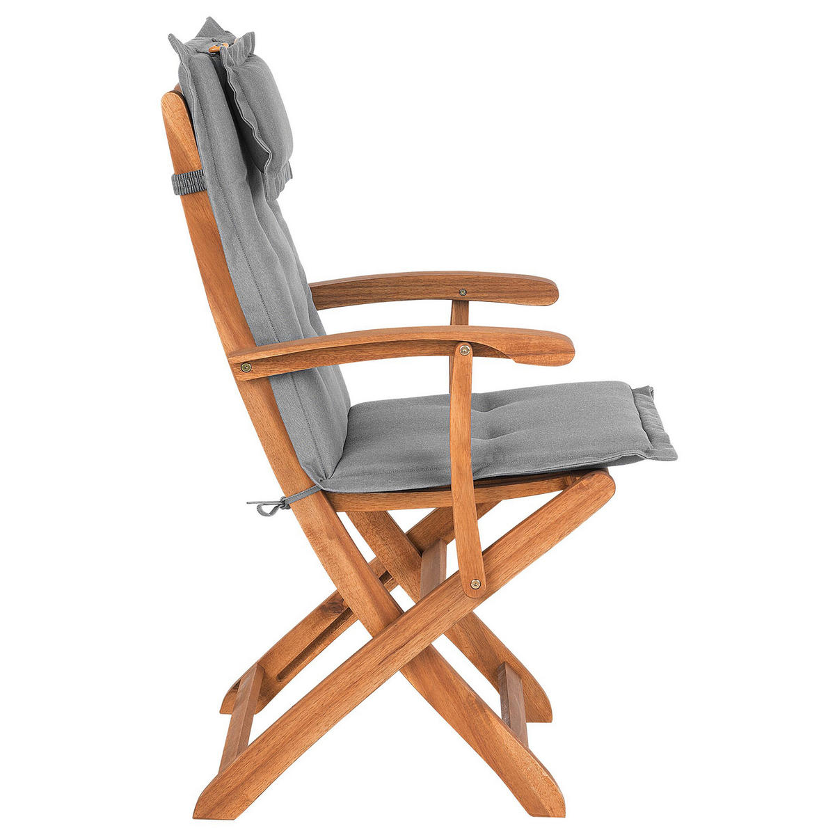 GARTENSTUHL 2er-Set Akazienholz hellbraun Auflagen grau Maui - Hellbraun/Grau, Holz (42/93/48cm) - Beliani