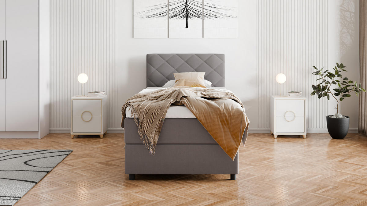 BOXBETT Diamaro 100x200 cm mit Bettkasten und Topper - Dunkelgrau - Grau, Holz (100/200cm) - Panda Möbel