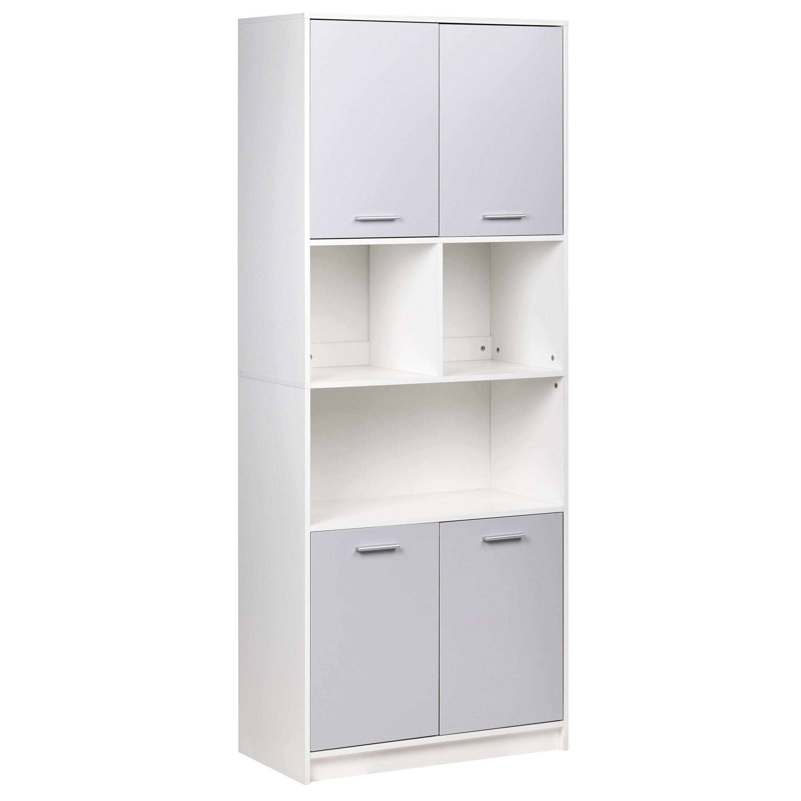 BÜCHERREGAL mit 4 Türen Grau/Weiß Zehna - Weiß/Grau, Holzwerkstoff (80/197/40cm) - Beliani