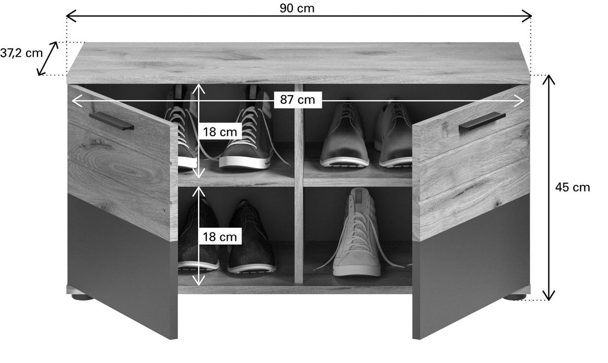 GARDEROBENBANK Eiche, grau 90 cm mit Soft-Close - Eichefarben/Dunkelgrau, Holzwerkstoff/Kunststoff (90/51/37cm) - Inn.Furn