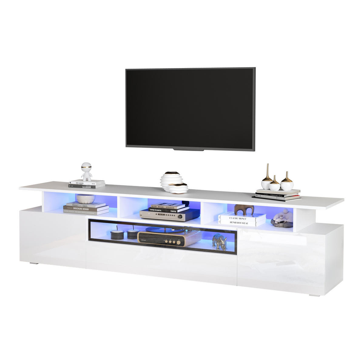 LOWBOARD 180/38/45 cm aus Spanplatte mit LED-Beleuchtung und Hochglanzfront Weiß - Weiß, Holzwerkstoff (180/45/38cm) - Modenvie