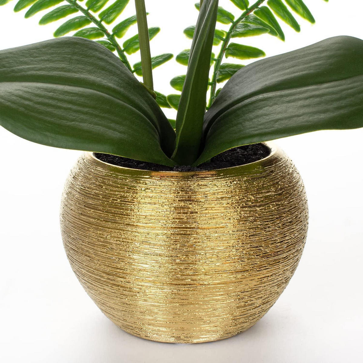 KUNSTBLUME Orchidee Phalaenopsis weiß im goldfarbenen Keramiktopf 33 cm - Goldfarben, Keramik (33cm)