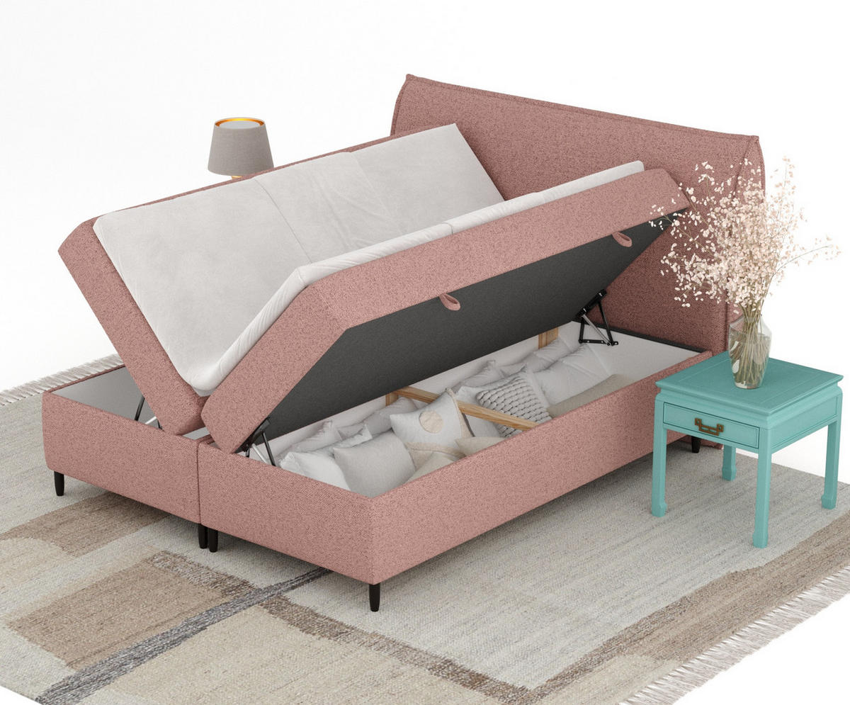 BOXBETT 180/200 cm Corvus, in Rosa, Matratze, Topper, Bettkasten, H4 = sehr fest - Pink/Schwarz, Holz/Holzwerkstoff (180/200cm) - Maison de Reve