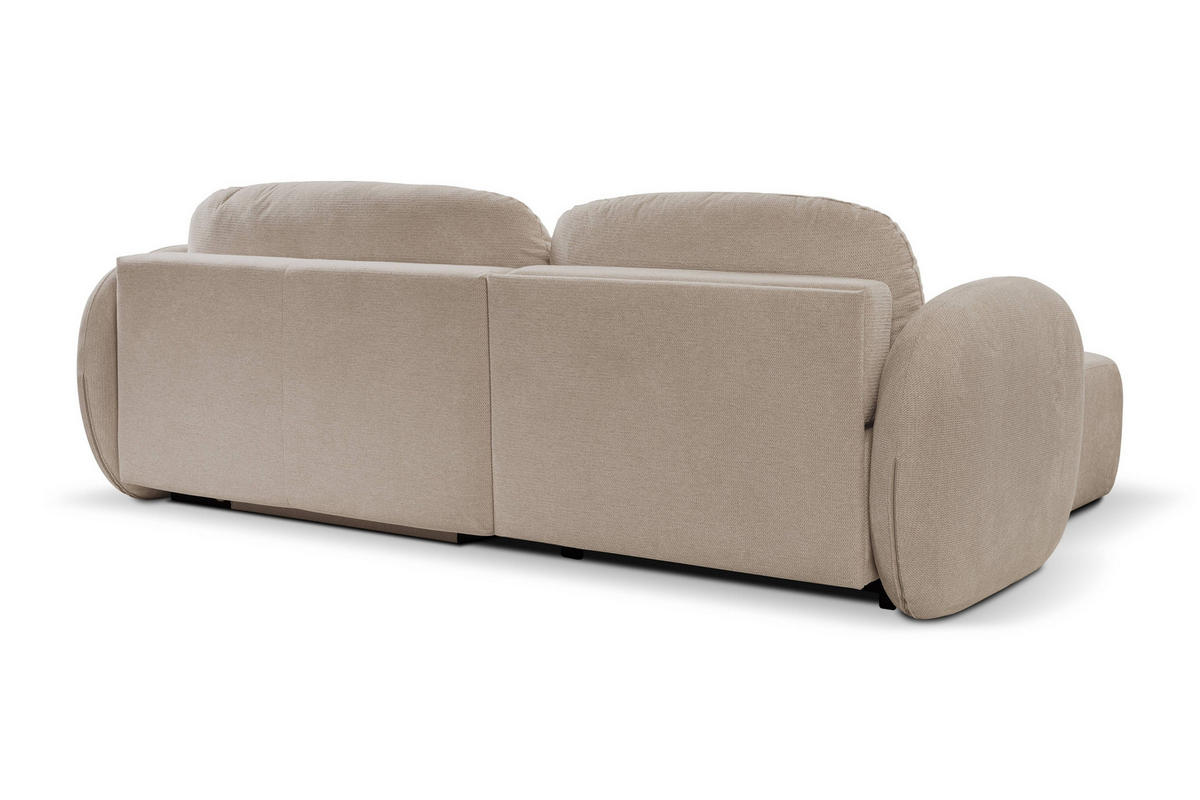ECKSOFA AMICO L-S Beige Geflochtener Stoff mit Schlaffunktion - Beige, Holz (248/174cm) - MASSENO