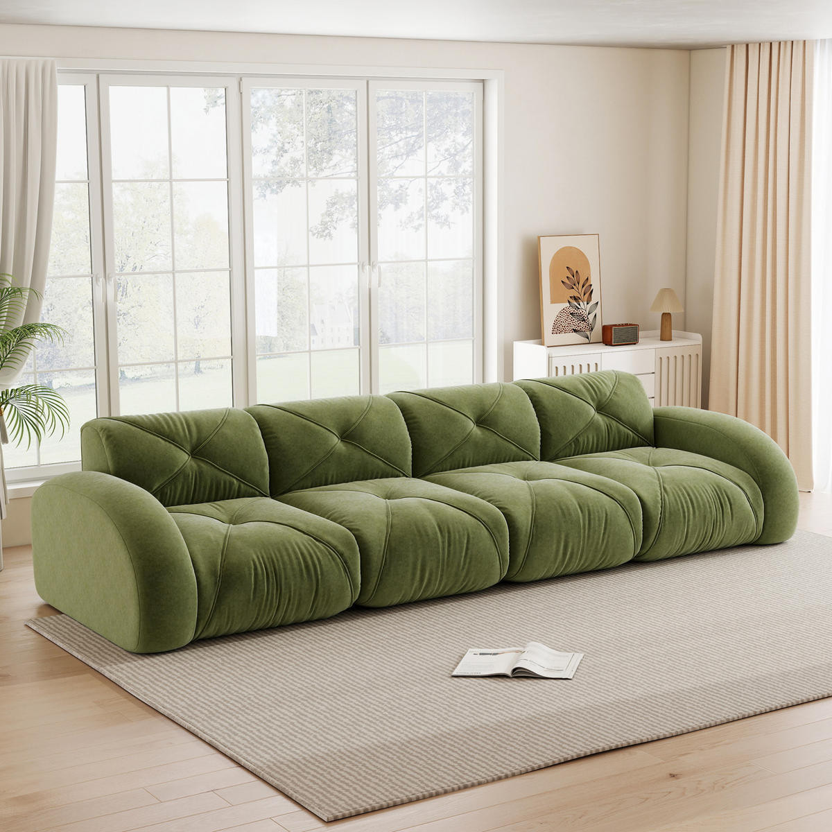 SOFA modular rahmenlos Chenille Green - Grün, Kunststoff (95/76/358cm) - Meubliv