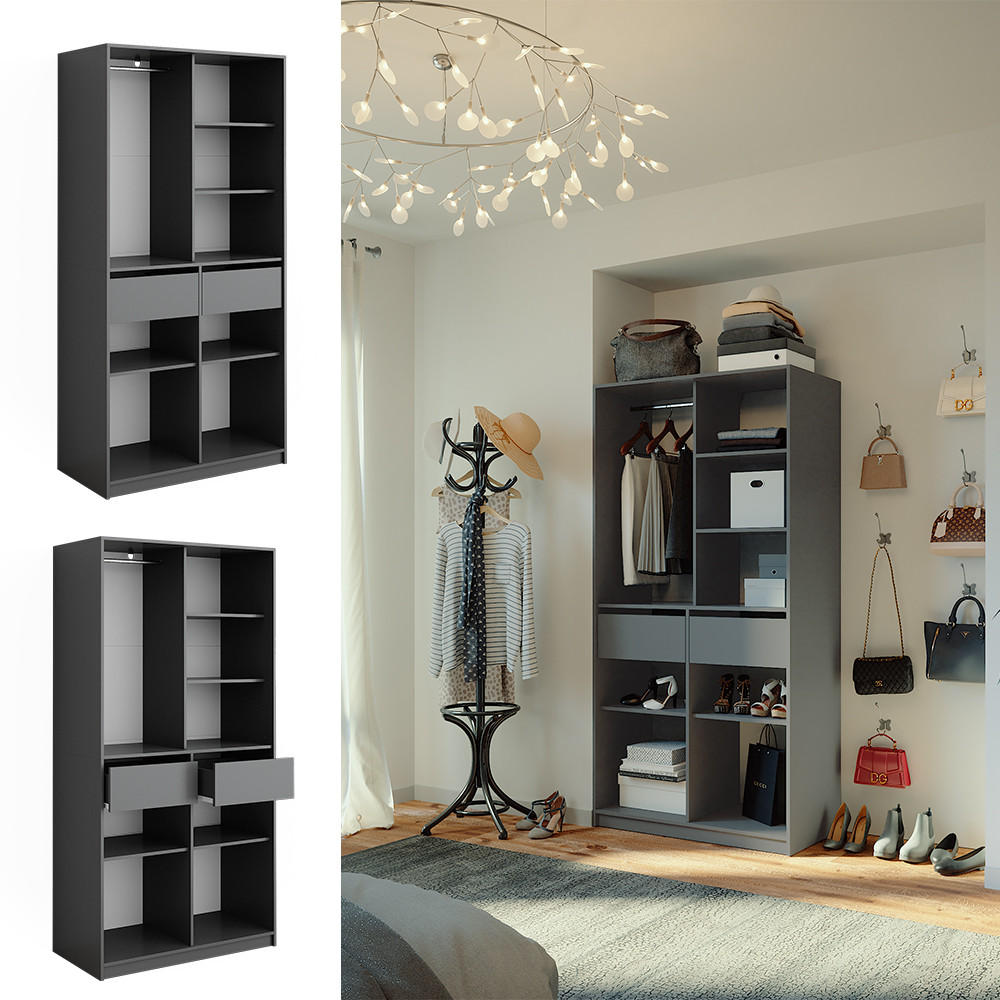 KLEIDERSCHRANK Elmo Anthrazit 100 x 200 cm mit 2 Schubladen - Anthrazit, Holzwerkstoff (100/200/50cm) - Vicco