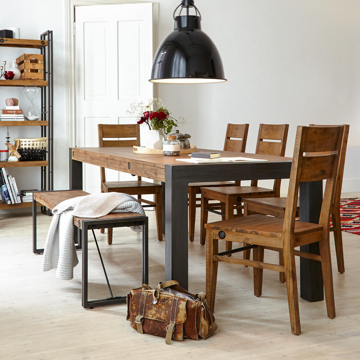 ESSTISCH mit Ausziehfunktion - Akazie massiv / Metall - Akaziefarben, Holz (90/180/76cm) - home24