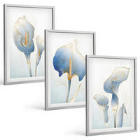 BILDER SET 3er Set - 40x60 cm Silberner Rahmen - Blaue Blumen im Hintergrund - Silberfarben, Kunststoff (40/60cm) - TULUP