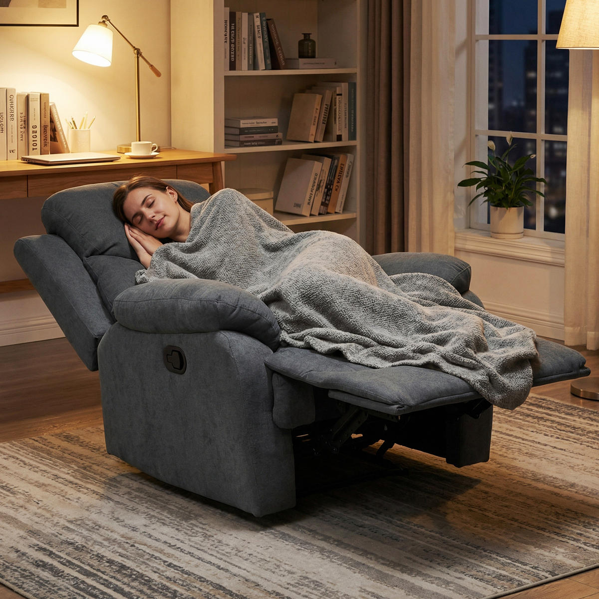 RELAXSESSEL DE-06356 Lesesessel, 150° neigbar, Leinenoptik Dunkelgrau - Dunkelgrau, Textil/Metall (88/102/93cm) - ComfortXL