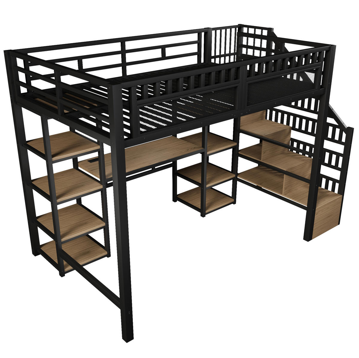 HOCHBETT 140/200 cm, Schwarz mit Schreibtisch, LED-Lichtleiste, ohne Matratze - Schwarz, Metall (140/200cm) - MIVRAY