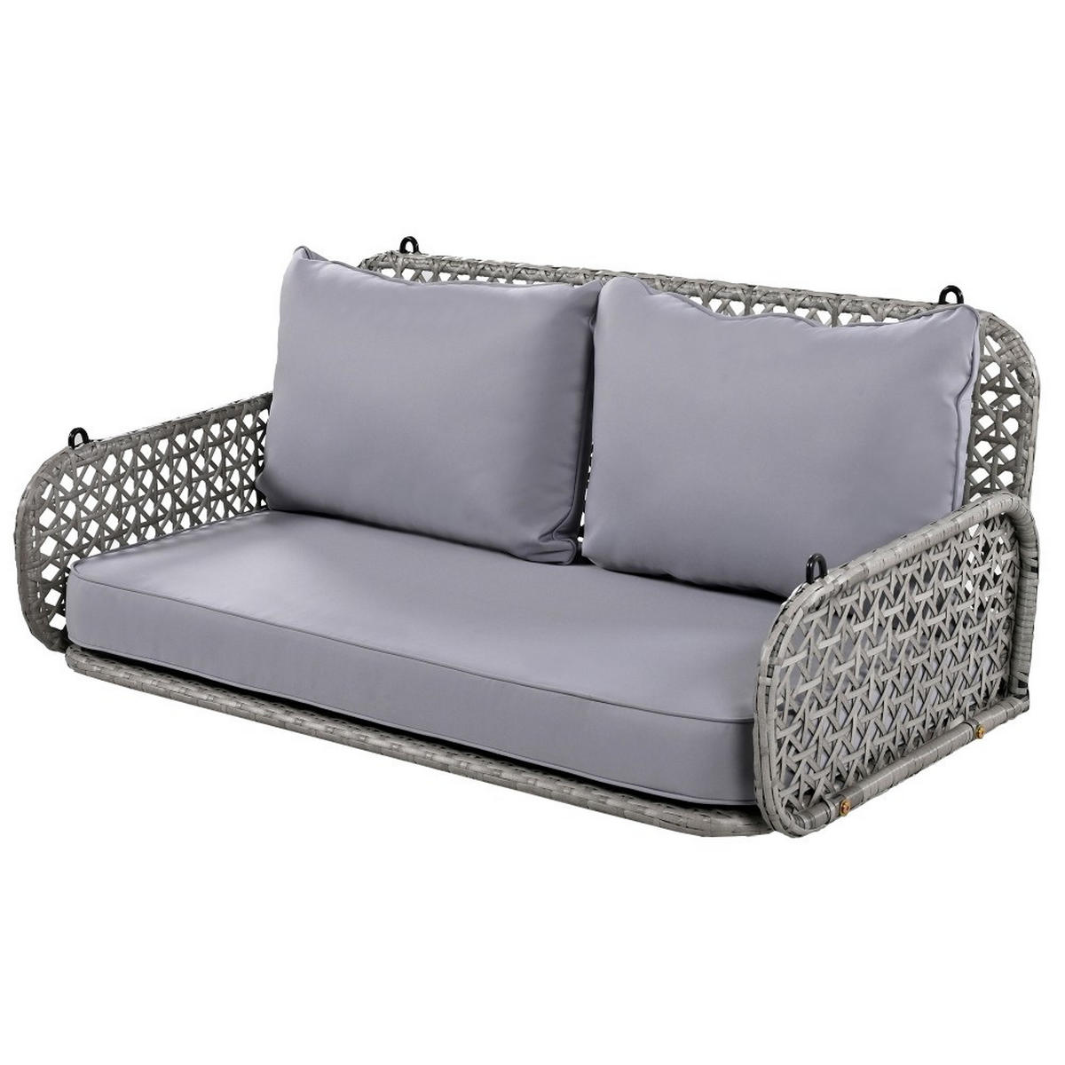 HÄNGESCHAUKEL PE-Rattan-Schaukel-Doppelsitz mit Kissen und 2 Ketten (240 cm/Stück) - Grau, Textil (54/48/108cm) - KOMHTOM