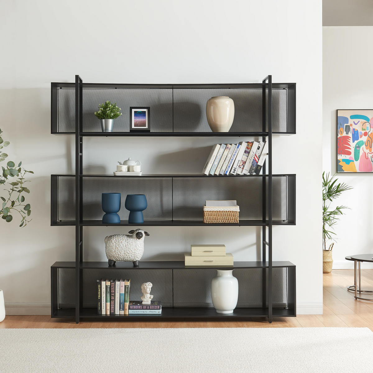 STANDREGAL Randaberg - Schwarz, Holzwerkstoff/Metall (180/180/33cm) - [en.casa]