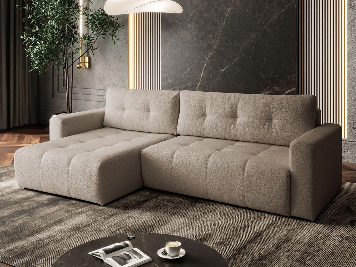 ECKSOFA ASTON mit Schlaffunktion und Bettkasten - Beige, Textil (261/143cm) - Lookway