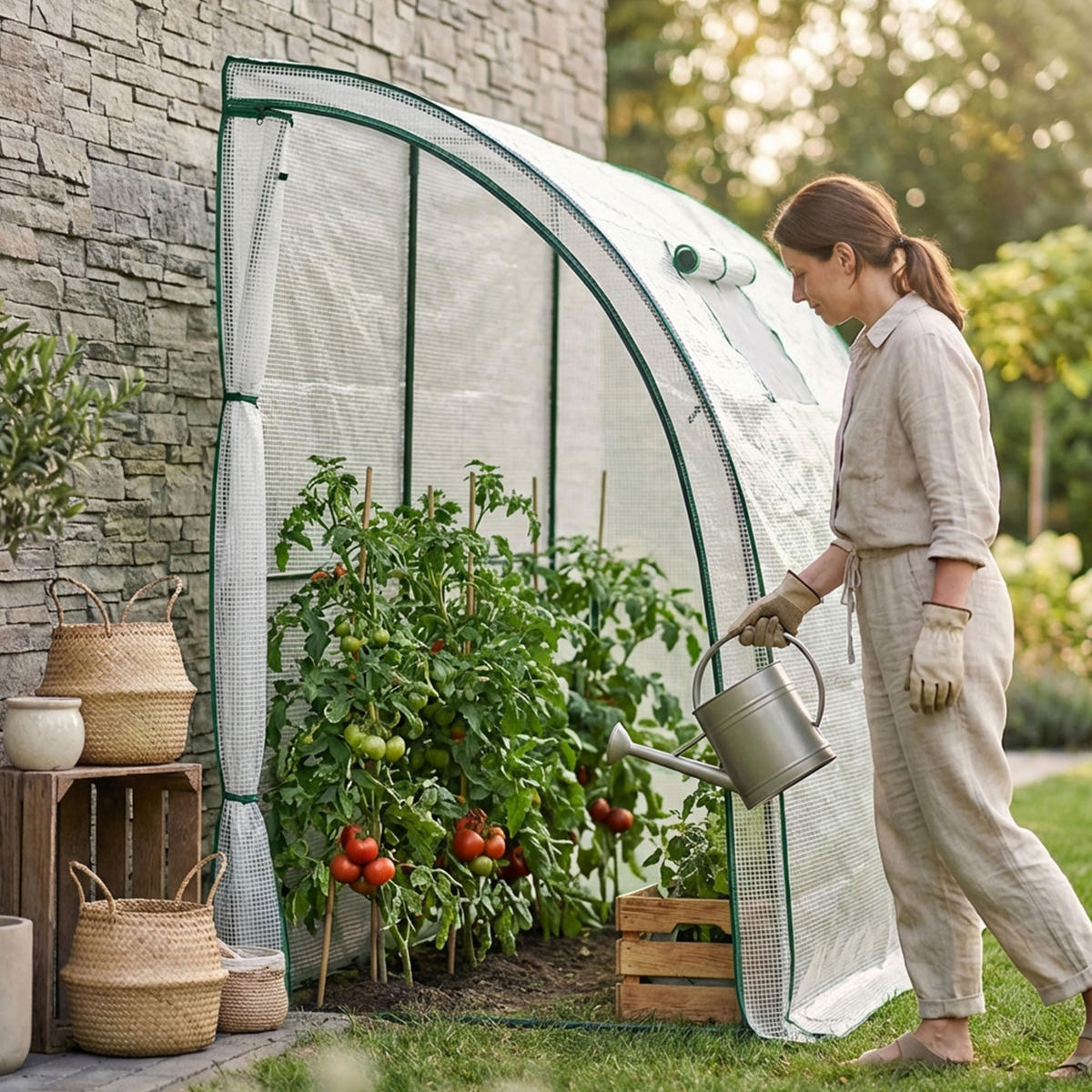 ANLEHNGEWÄCHSHAUS, Weiß, 100x200x210 cm - Weiß, Metall (100/210/200cm) - Akord