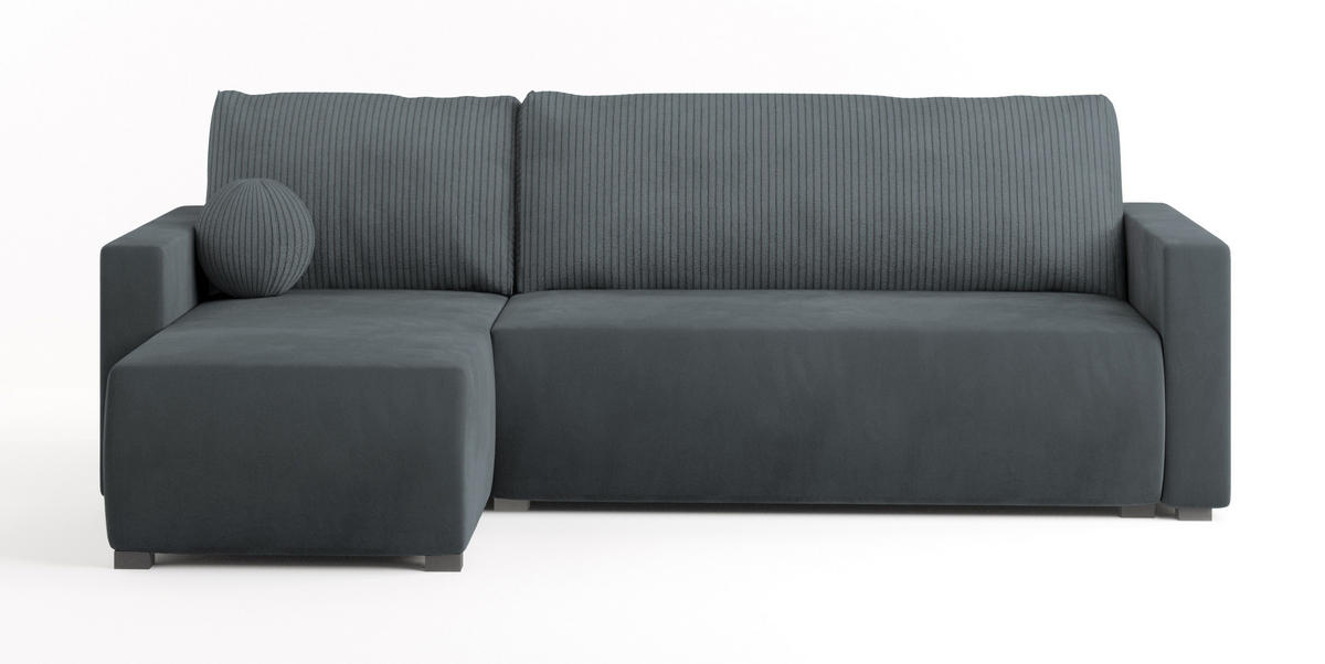 ECKSOFA SORGE Grau Plüsch-Stoff mit Schlaffunktion - Grau, Holz (220/143cm) - MASSENO