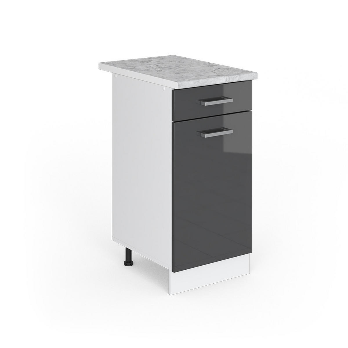 UNTERSCHRANK R-Line Anthrazit Hochglanz 40 cm mit Schublade mit Arbeitsplatte - Schwarz Hochglanz/Weiß, Holzwerkstoff (40/81.6/60cm) - Vicco