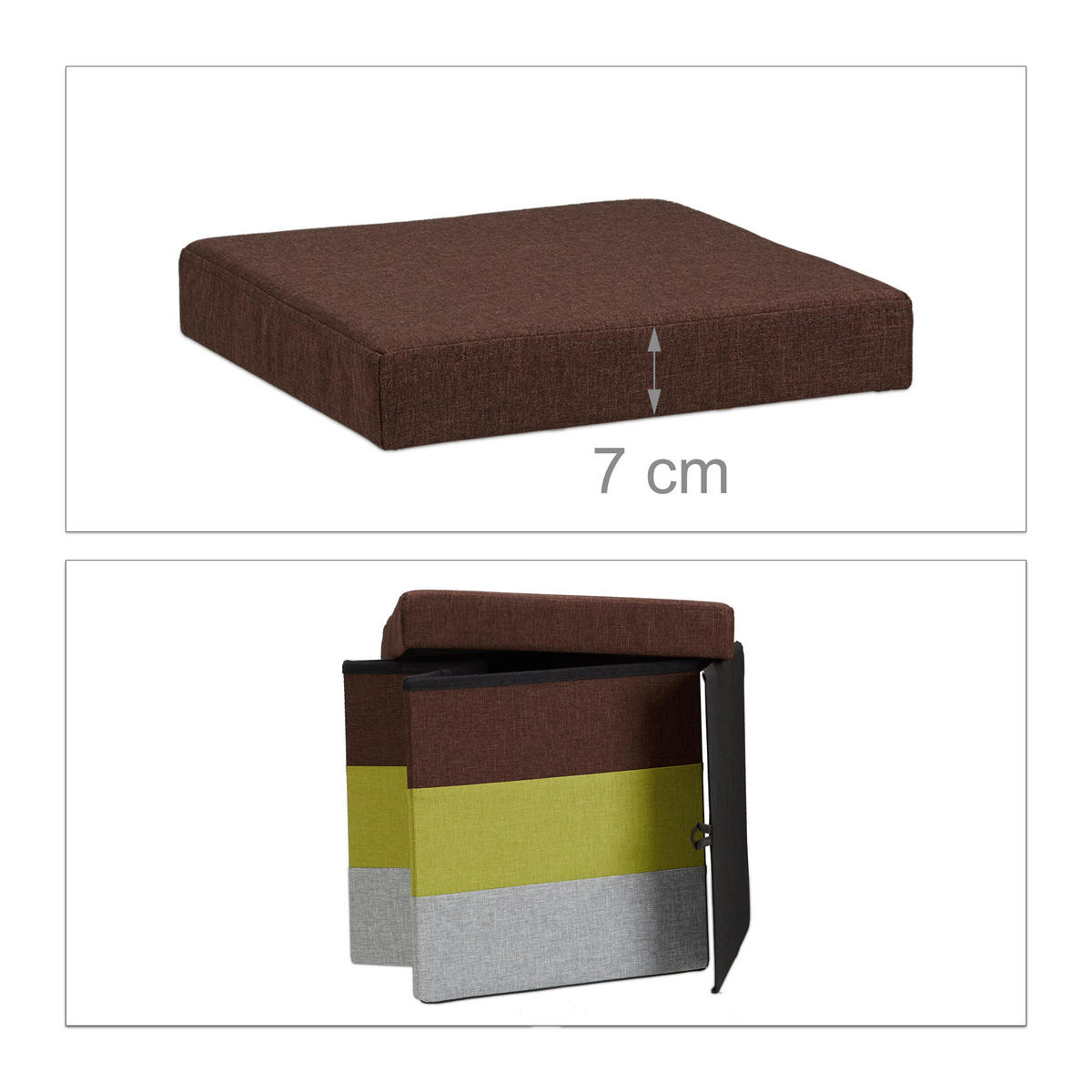 HOCKER - Multicolor, Holzwerkstoff/Textil (38/38/38cm) - Relaxdays