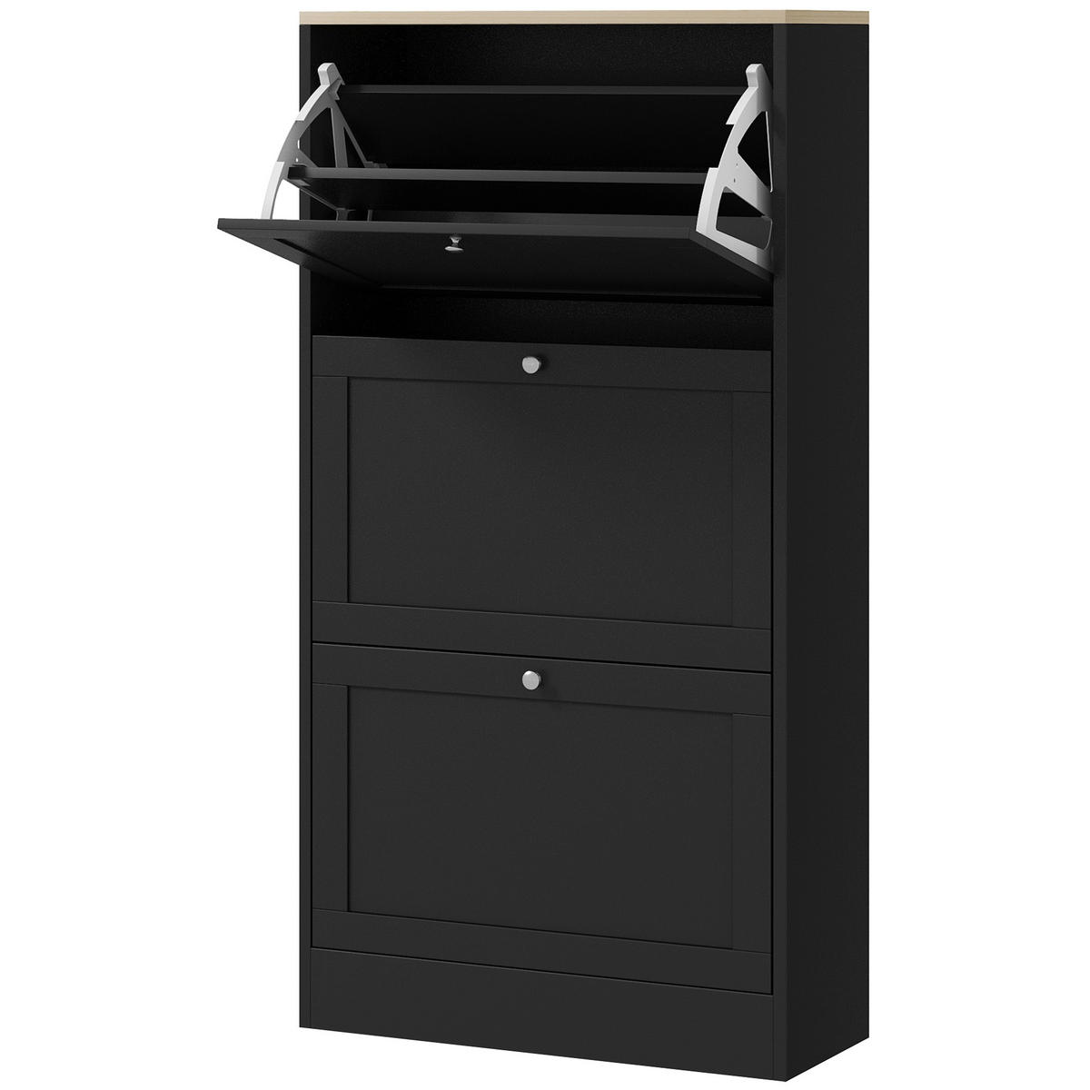 SCHUHSCHRANK DE-15014 3 Klapptüren für bis zu 18 Paar Schuhe Schwarz - Schwarz, Holzwerkstoff (60/115/23.5cm) - ComfortXL