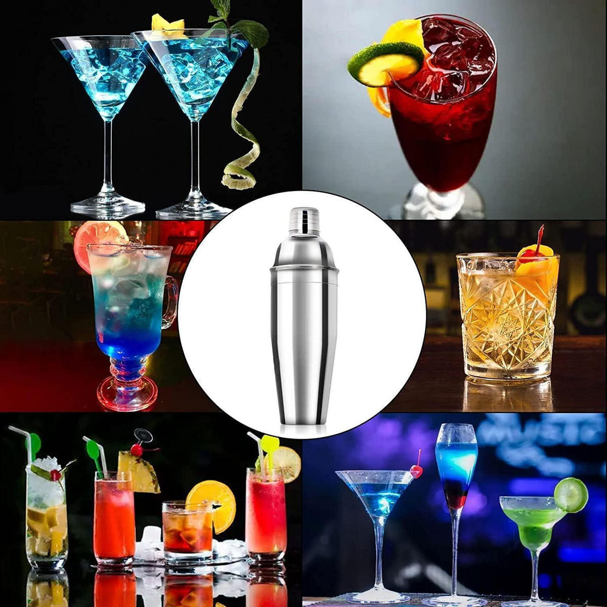 COCKTAIL-SHAKER-SET Edelstahl, 4-teilig, inkl. Shaker 750 ml, Doppel-Jigger, Sieb, Löffel - Silberfarben, Metall (8/24/8cm) - LUXUSKOLLEKTION