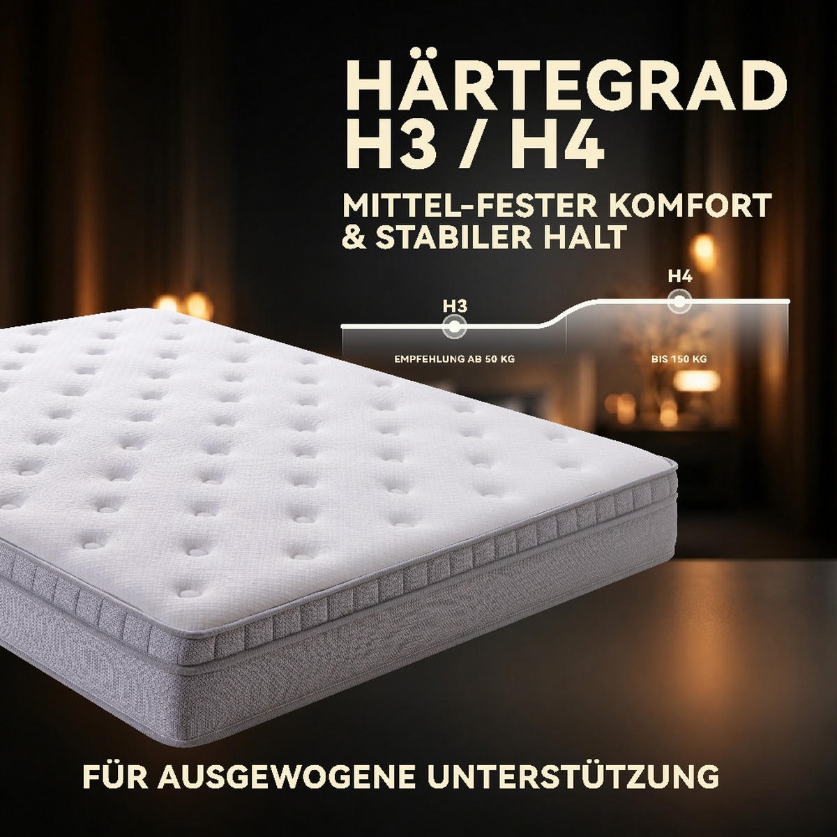 TASCHENFEDERKERNMATRATZE H3, 7-Zonen, Komfortschaum, Ergonomisch, 120/200/25 cm - Weiß, Metall (120/200cm) - Rolipo