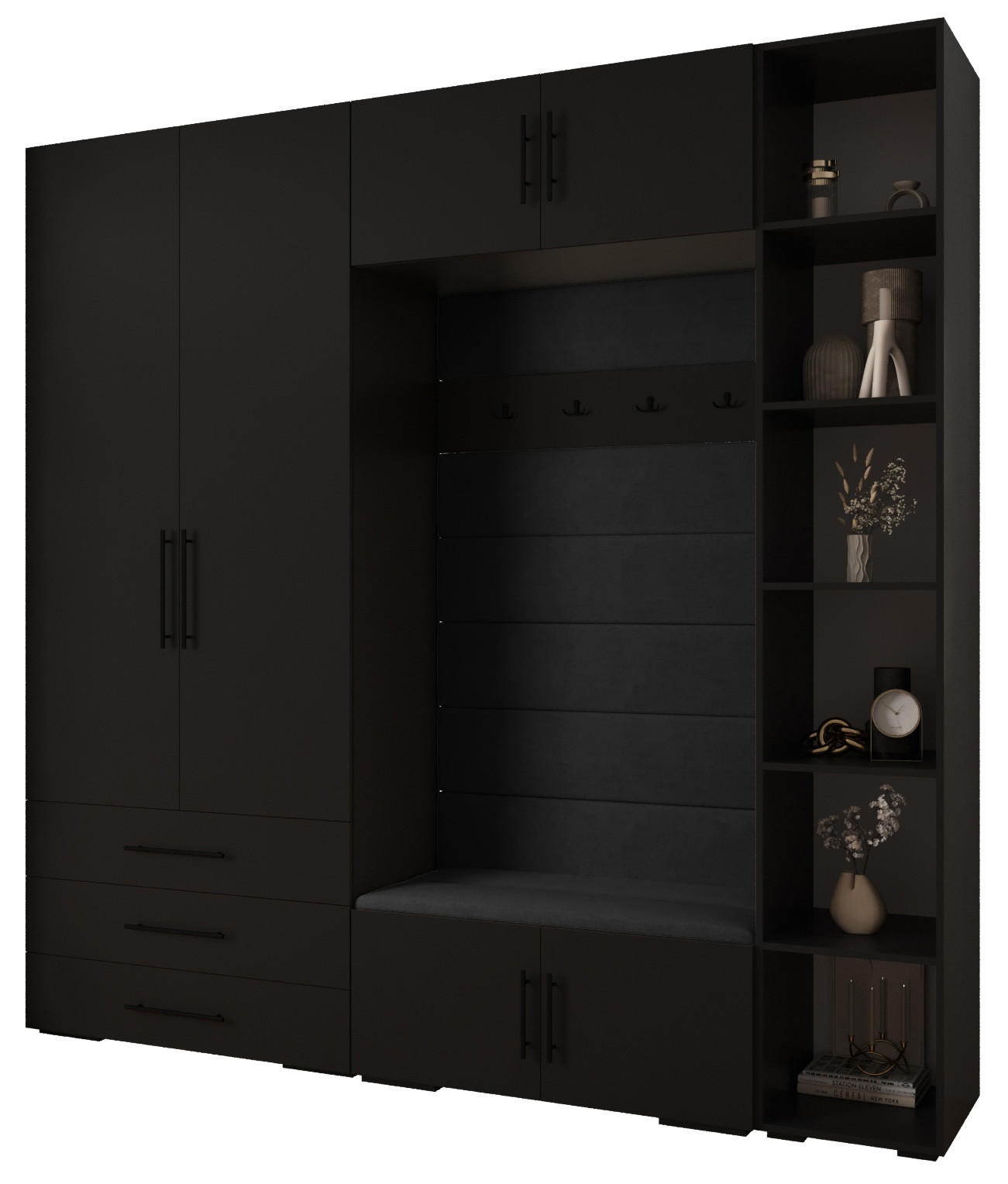 Abiks Möbel Garderoben-Set Schwarz, Schwarz, Schwarz 240x236.7x47 cm