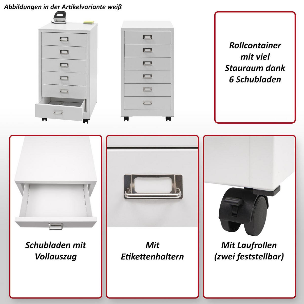 ROLLCONTAINER Weiß - Weiß, Metall (40/75/41cm) - MCW