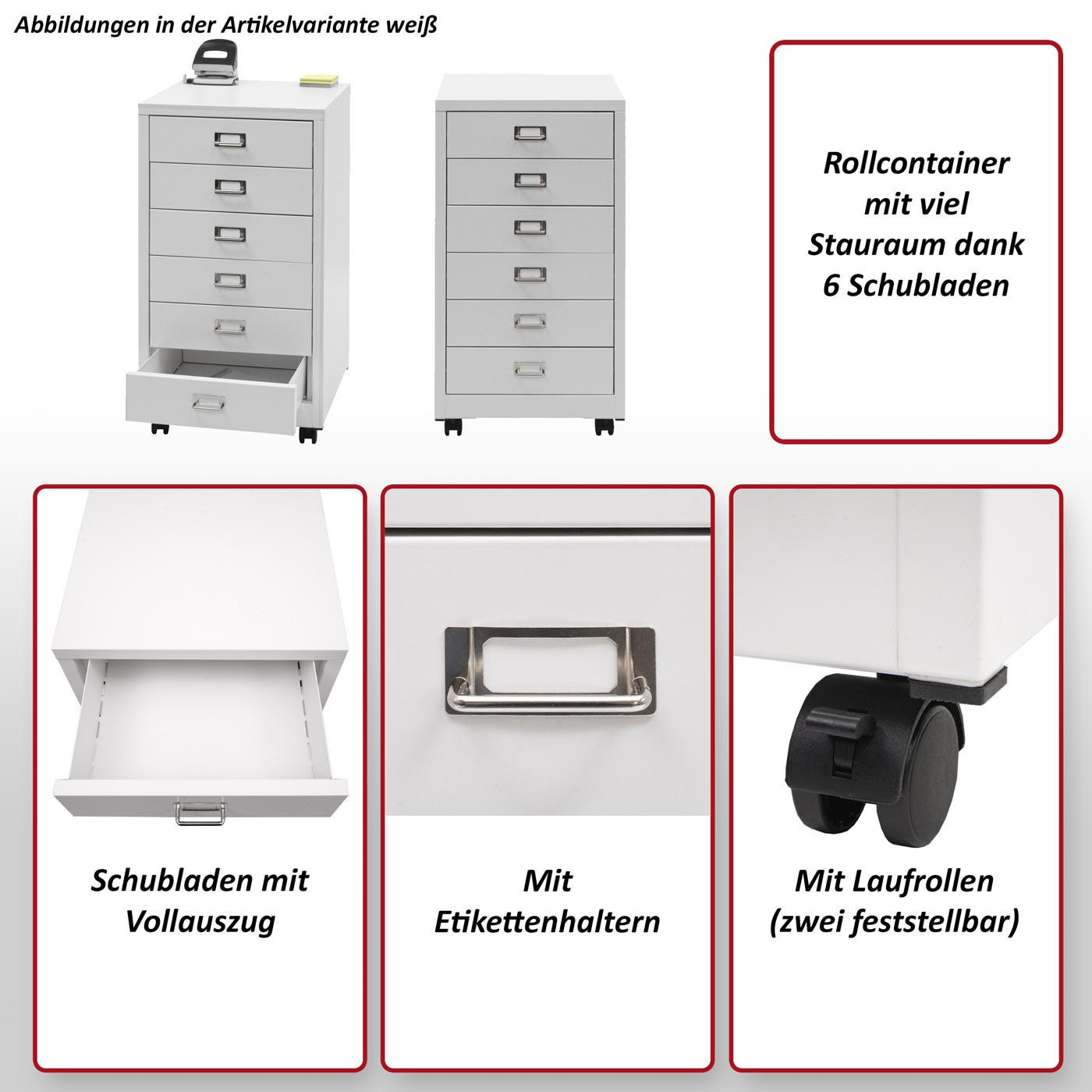 Thumbnail - MCW Rollcontainer, Weiß, Metall, 40x75x41 cm, Arbeitszimmer, Container