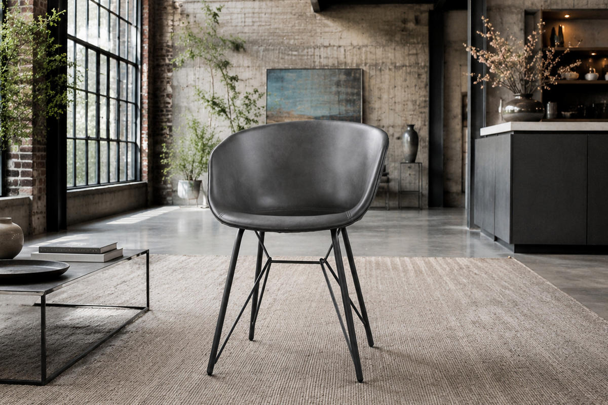 STUHL DANI Braun Kunstleder (4er-Set) - Braun, Leder (60/79/52cm) - KAWOLA