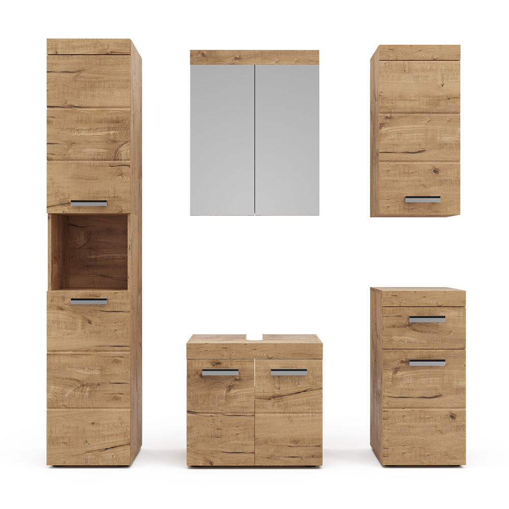 BADMÖBEL-SET Luna Eiche Wotan 5 Teile - Eiche Wotan, Holzwerkstoff (60/56/34cm) - Vicco