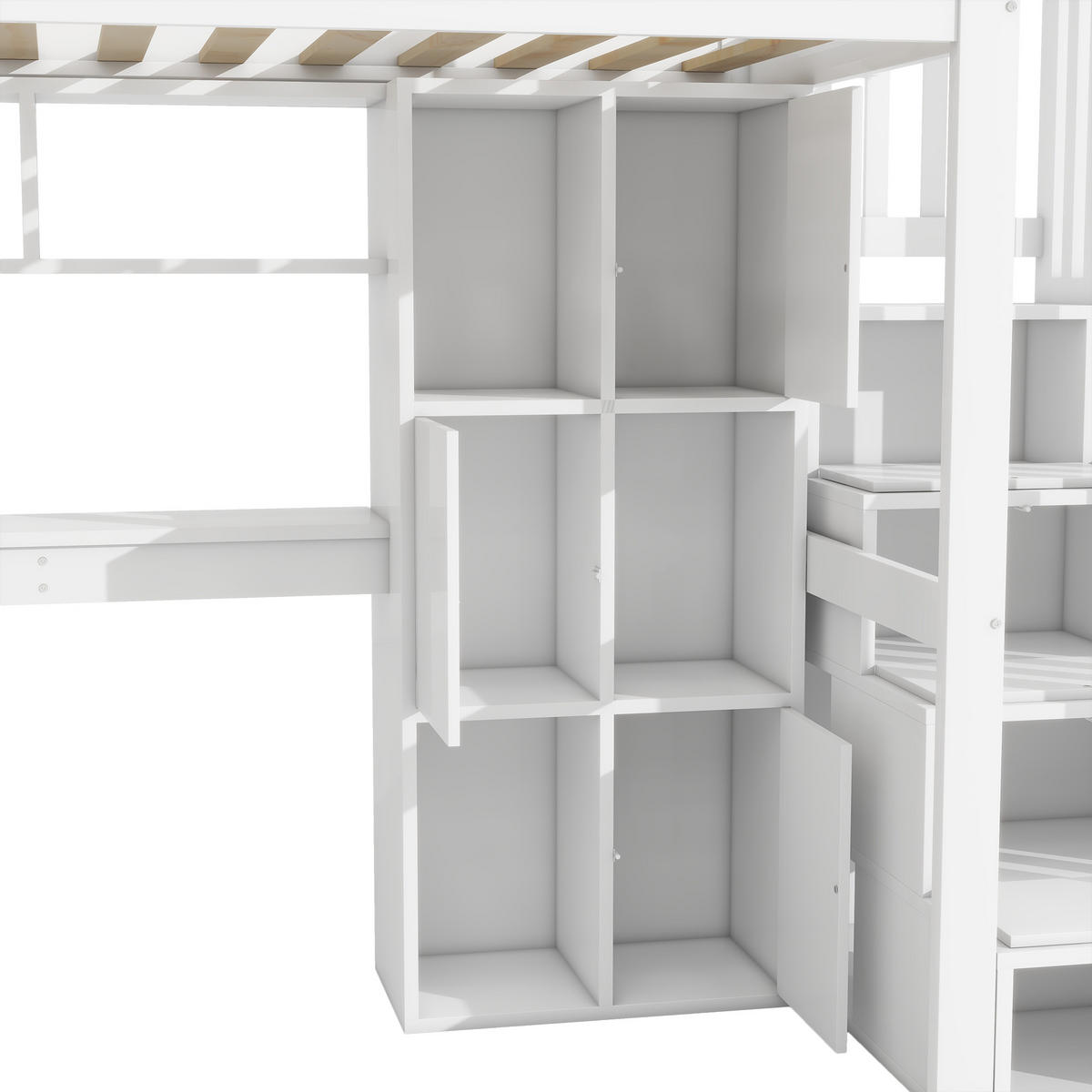 HOCHBETT 90x200cm Weiß LED-Licht Ablageleiter Regale Schreibtisch - Weiß, Holz (90/200cm) - FLIEKS