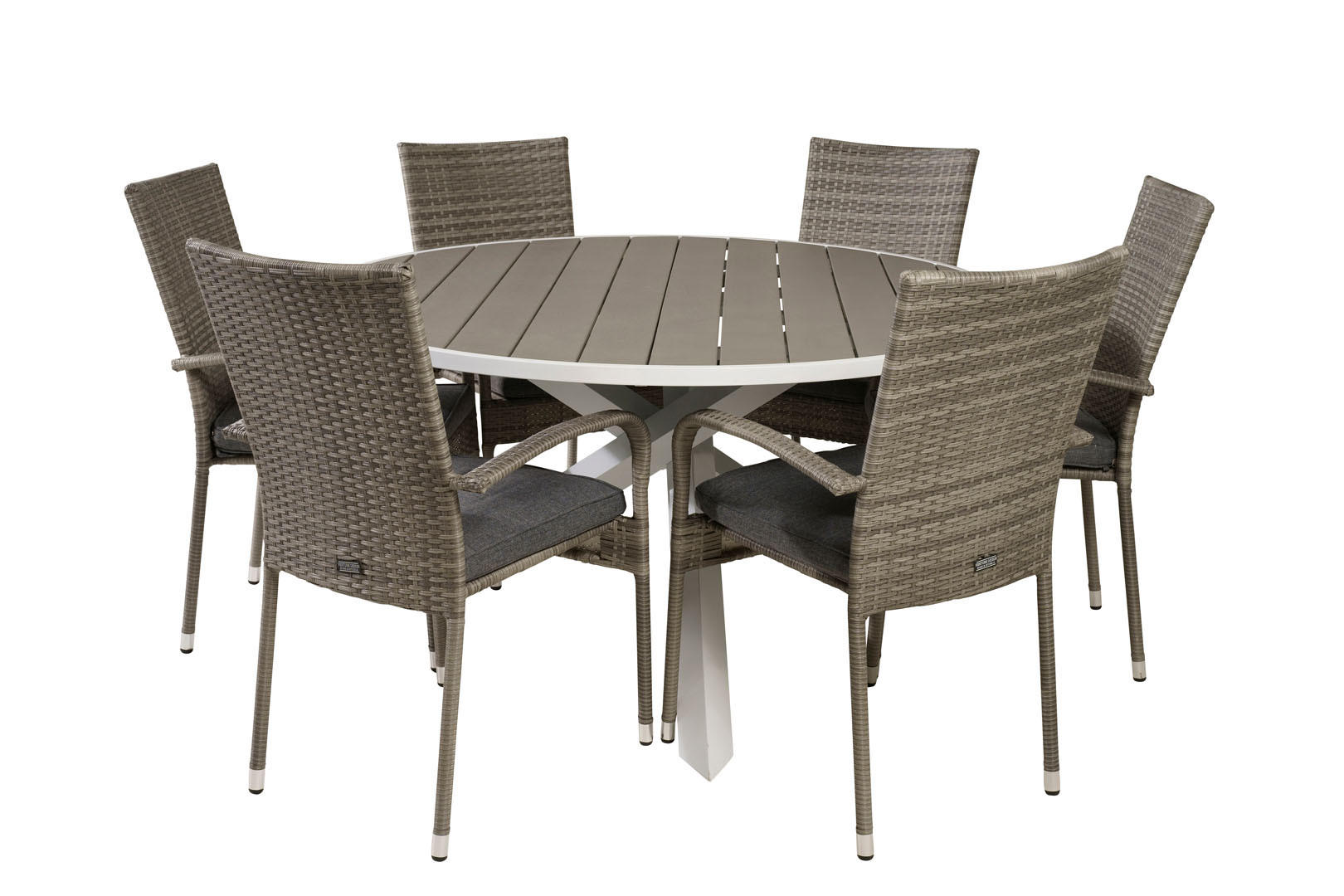 GARTENTISCHGRUPPE, Parma, Tisch Grau, Rattan, 140 x 140 x 73 cm, 7-teilig - Grau, Naturmaterialien - ebuy24