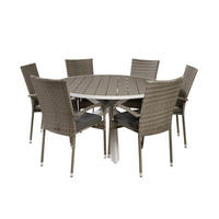 GARTENTISCHGRUPPE, Parma, Tisch Grau, Rattan, 140 x 140 x 73 cm, 7-teilig - Grau, Naturmaterialien - ebuy24