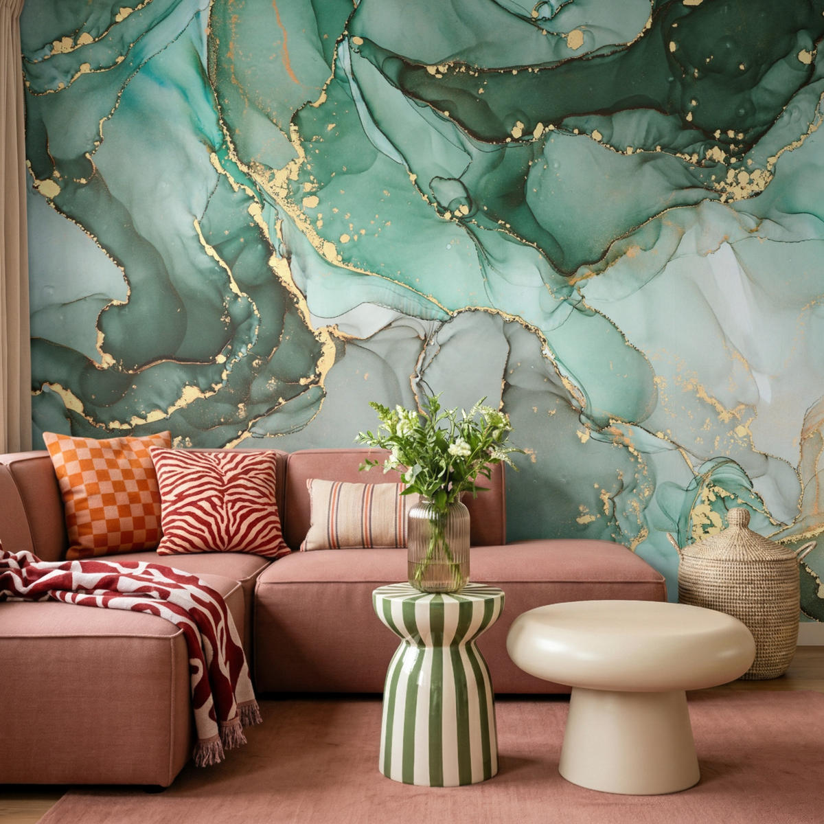 TAPETE - Gold - Marmor - Grün - Luxus - Marmoroptik - Grau - 260x200 cm - Grün, Papier (260/200cm) - OnlyWow
