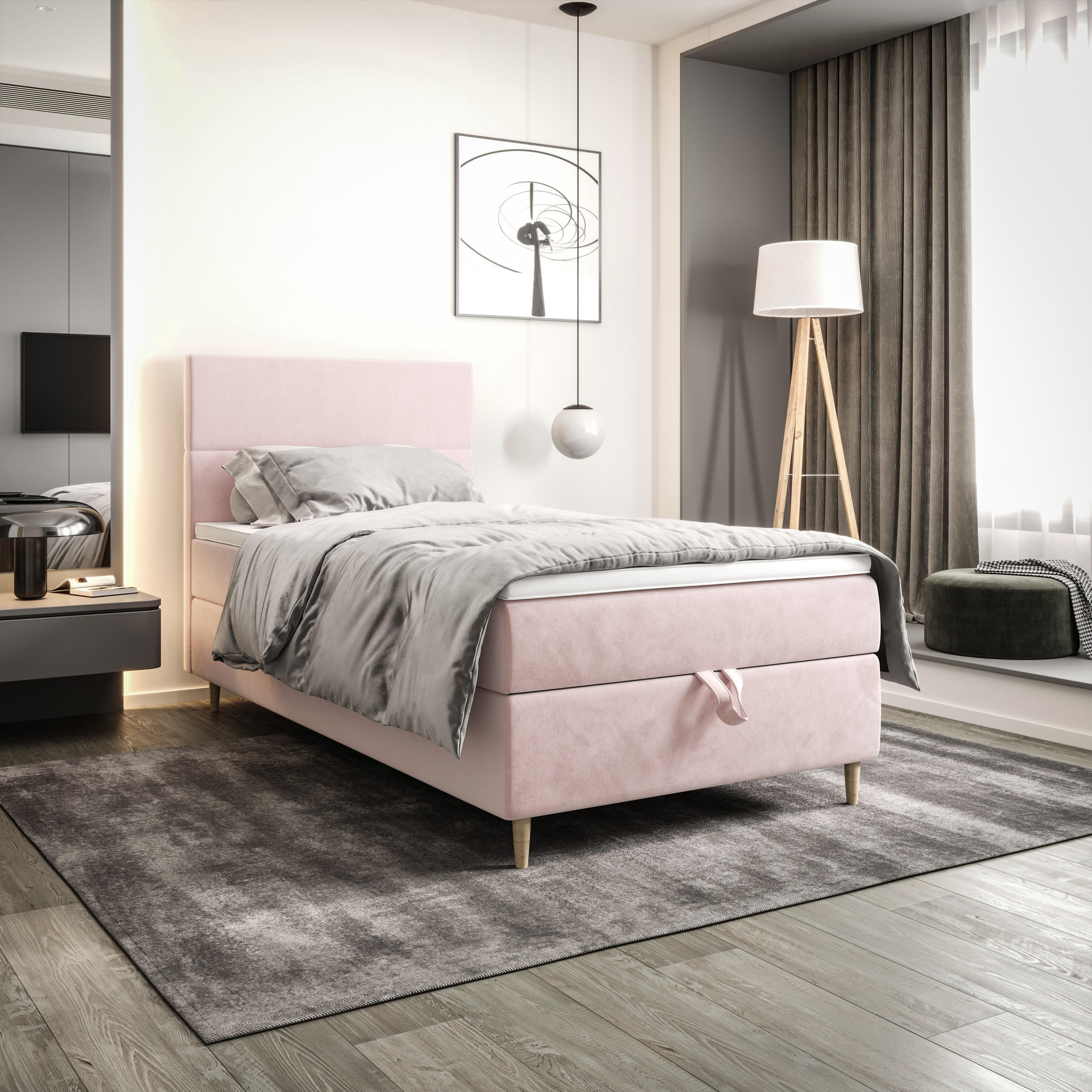 BOXBETT FLO 100x200 Itaka 58, mit Matratze H3 und Topper, Rosa - Rosa, Holz/Textil (100/200cm) - Bedante