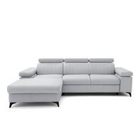 ECKSOFA FELIX L Links mit Schlaffunktion Velours Hellgrau - Hellgrau/Schwarz, Holz/Textil (257/176cm) - Muffo