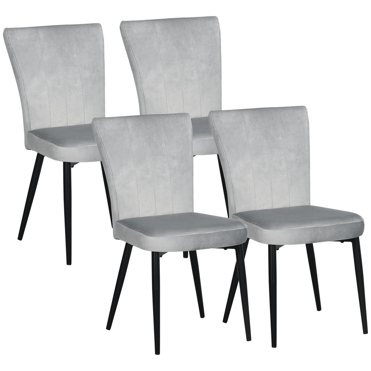 ESSZIMMERSTUHL, 4er-Set Küchenstühle, Essstuhl mit Rückenlehne, Samtoptik Grau - Grau, Kunststoff (65/87/46cm) - HOMCOM