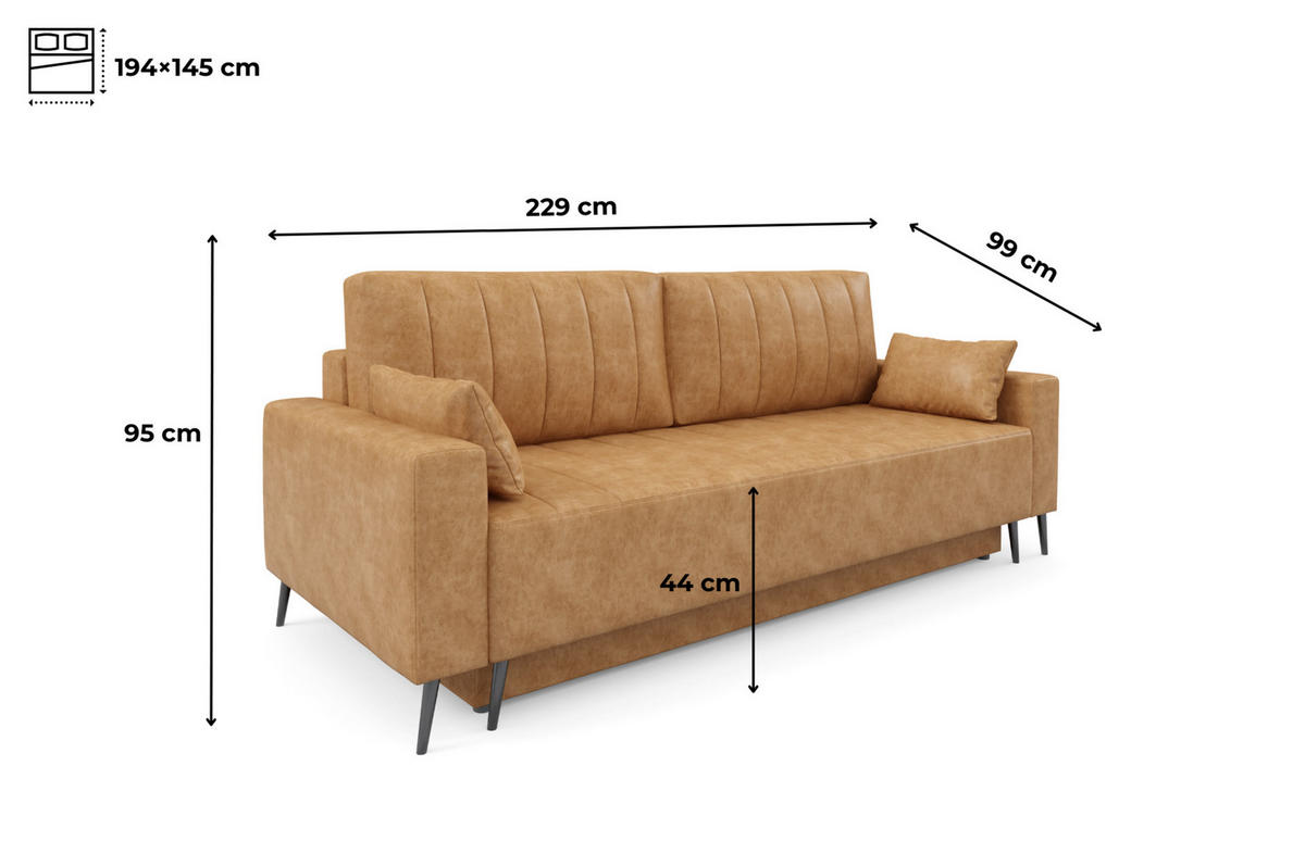 SCHLAFSOFA - Sofa Retros - Mustard (Goya 06) - Dunkelorange, Holz (229/95/99cm) - Möblo