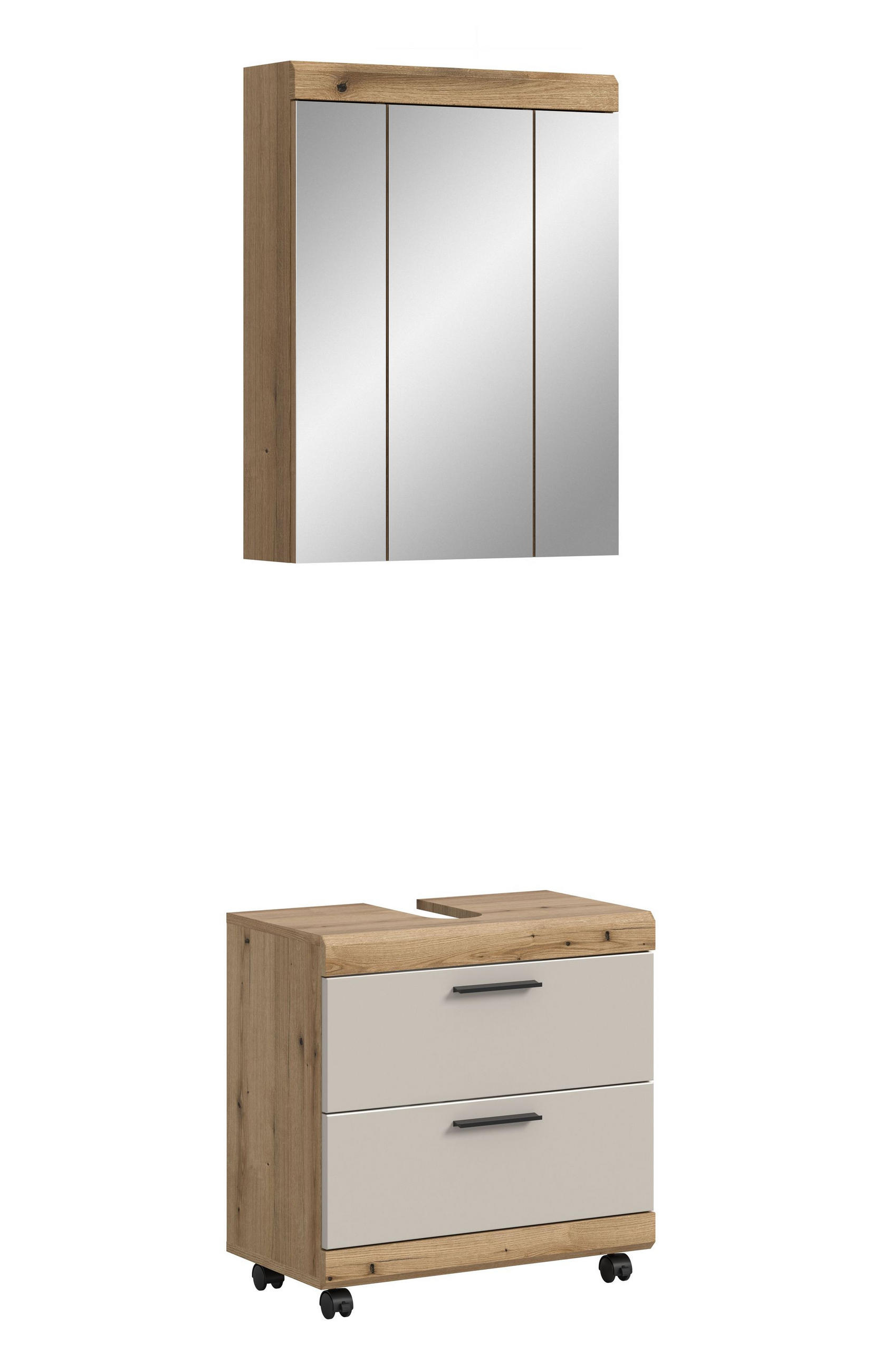 BADEZIMMER auf Rollen Vento 3-tlg. (B/H/T: ca. 60/191/34 cm) in Evoke Oak /- - Eichefarben, Holzwerkstoff (60/191/34cm)