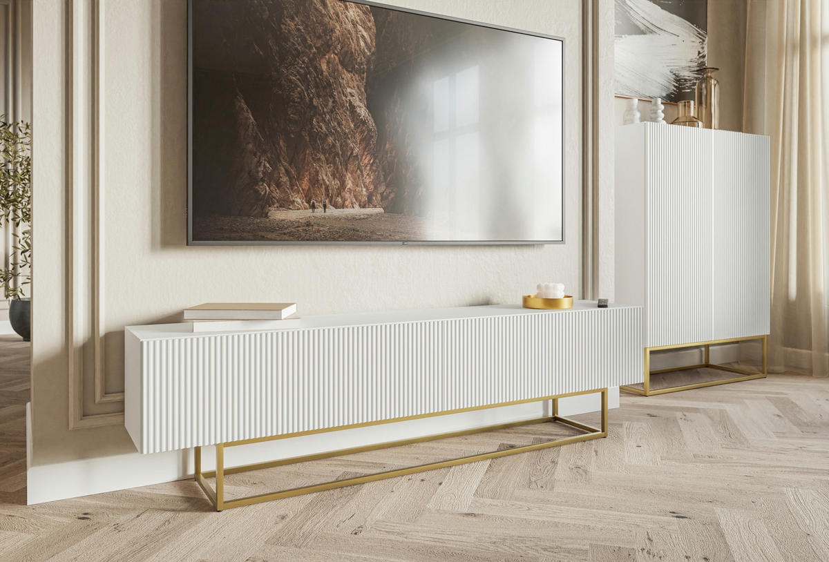 TV-SCHRANK Veldio Weiß mit goldenen Metallbeinen 175 cm - Goldfarben/Weiß, Holzwerkstoff/Metall (175/46.5/31.6cm) - Selsey