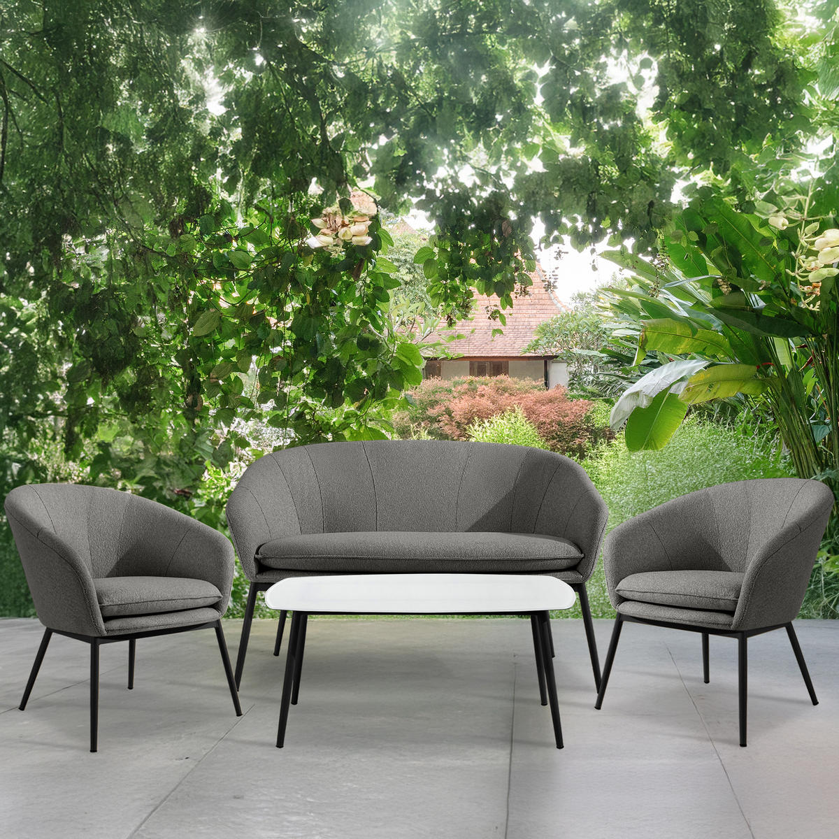GARTENGARNITUR SOLIS - Grau, Textil/Metall - KONSIMO®