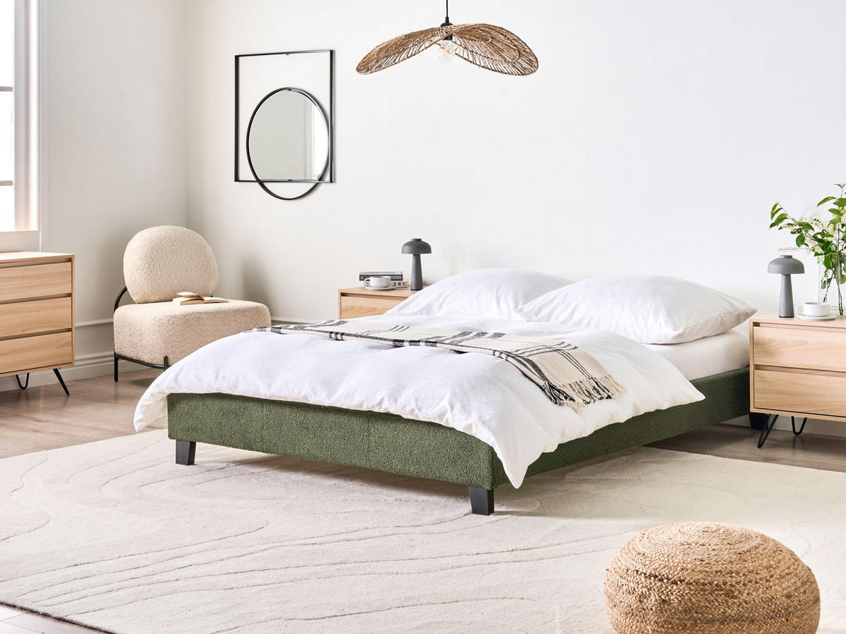 BETT 140/200 cm Dunkelgrün Roanne - Dunkelgrün/Braun, Textil (140/200cm) - Beliani