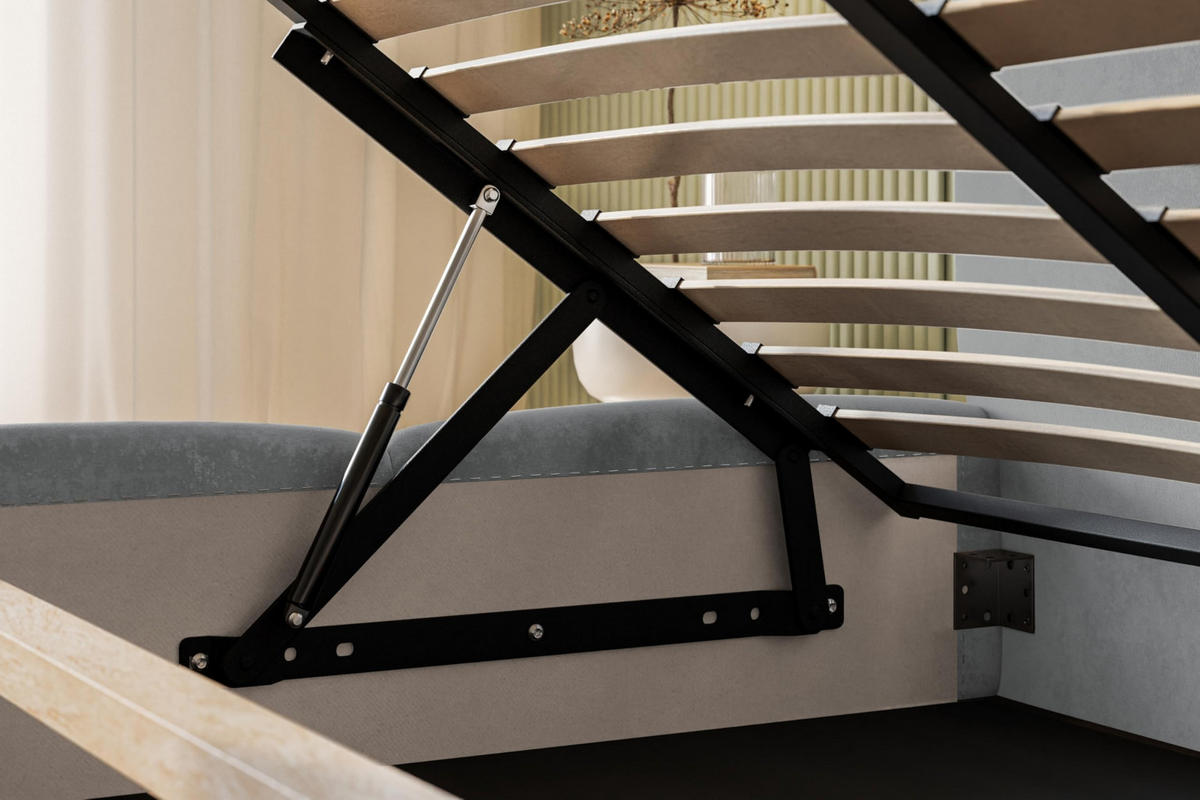 BETT 90x200 - Polsterbett mit Bettkasten und Metallrahmen - Modern Betten - Glatter Kronos-Stoff- Kollektion Zoya - Blau - Blau, Holz/Textil (90/200cm) - Alpi-Möbel