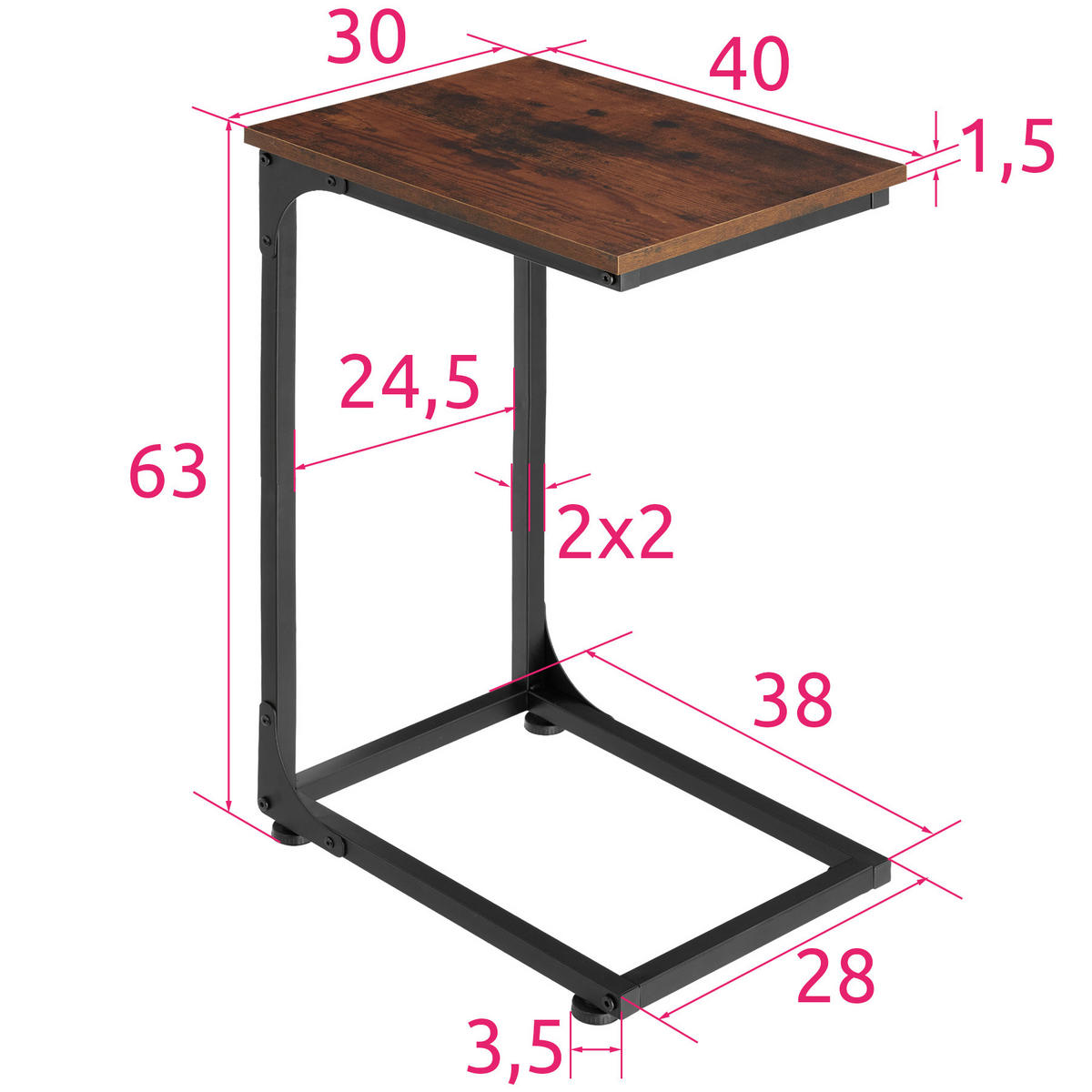 BEISTELLTISCH Erie,40 x 30 x 63 cm,Industrial Holz dunkel, rustikal - Rostfarben, Holzwerkstoff (40/30/63cm) - tectake