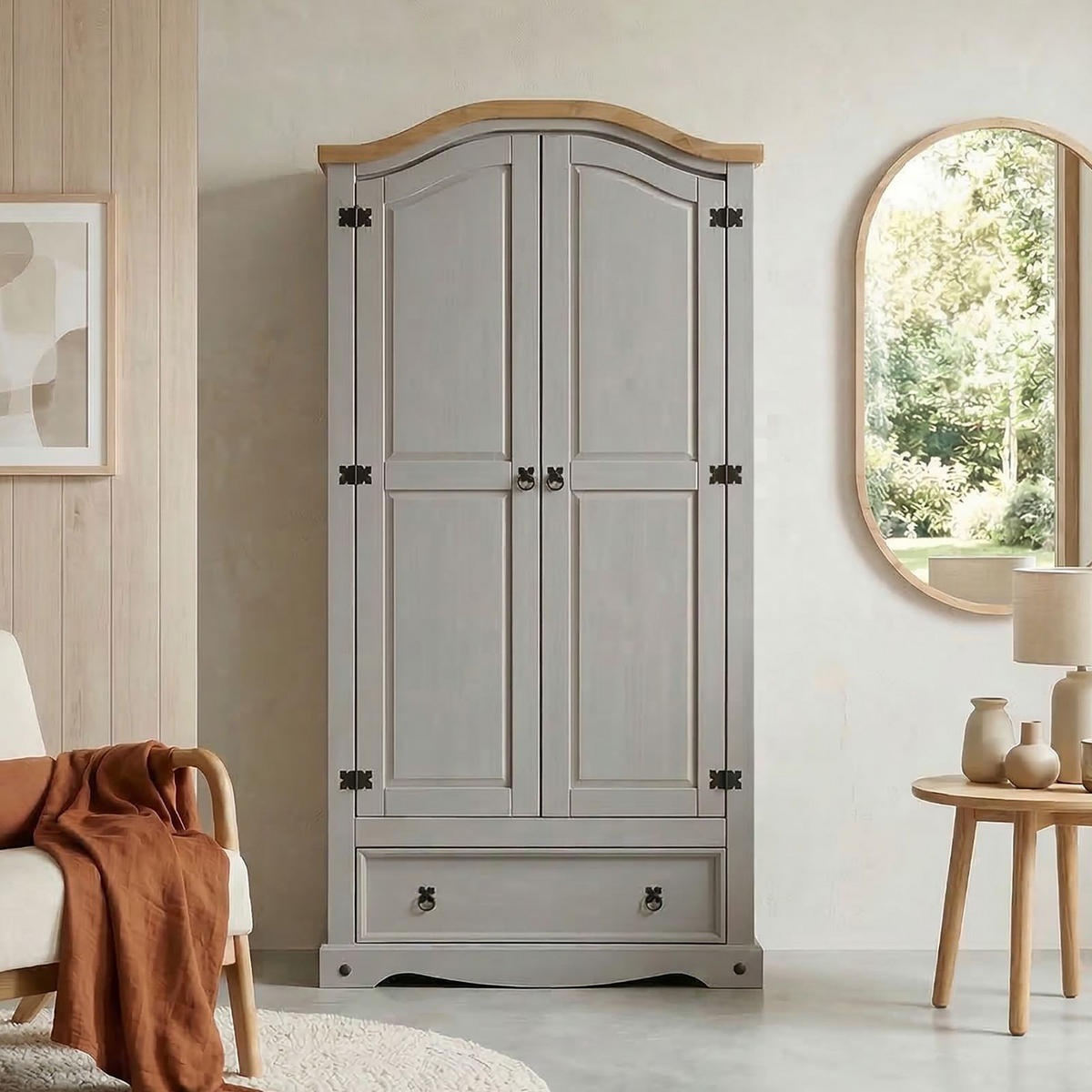 KLEIDERSCHRANK RAMON grau/natur - Naturfarben/Grau, Holz (100/179/51cm) - CARO-Möbel