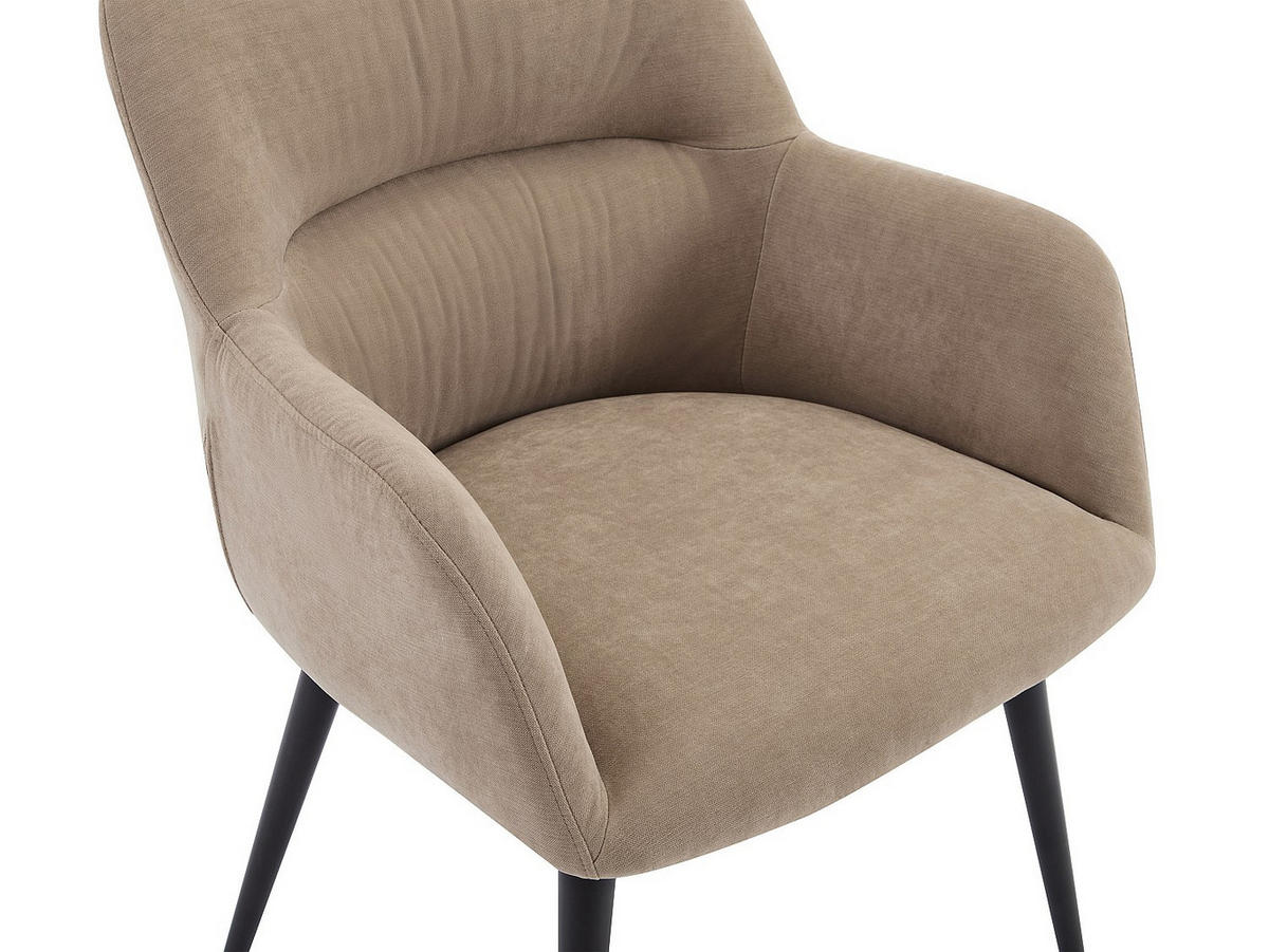 STUHL mit Armlehnen 2er-Set - Stoff & schwarzes Metall - Beige - HEKA - Beige, Textil (61/78/59.5cm) - Vente-Unique