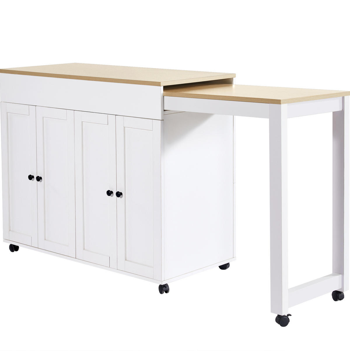 BARTISCH 117-180/50/94,6 cm in Weiß mit Ablagefächern und ausziehbarer Platte - Weiß, Holzwerkstoff (117/50/94.6cm) - BEAOK